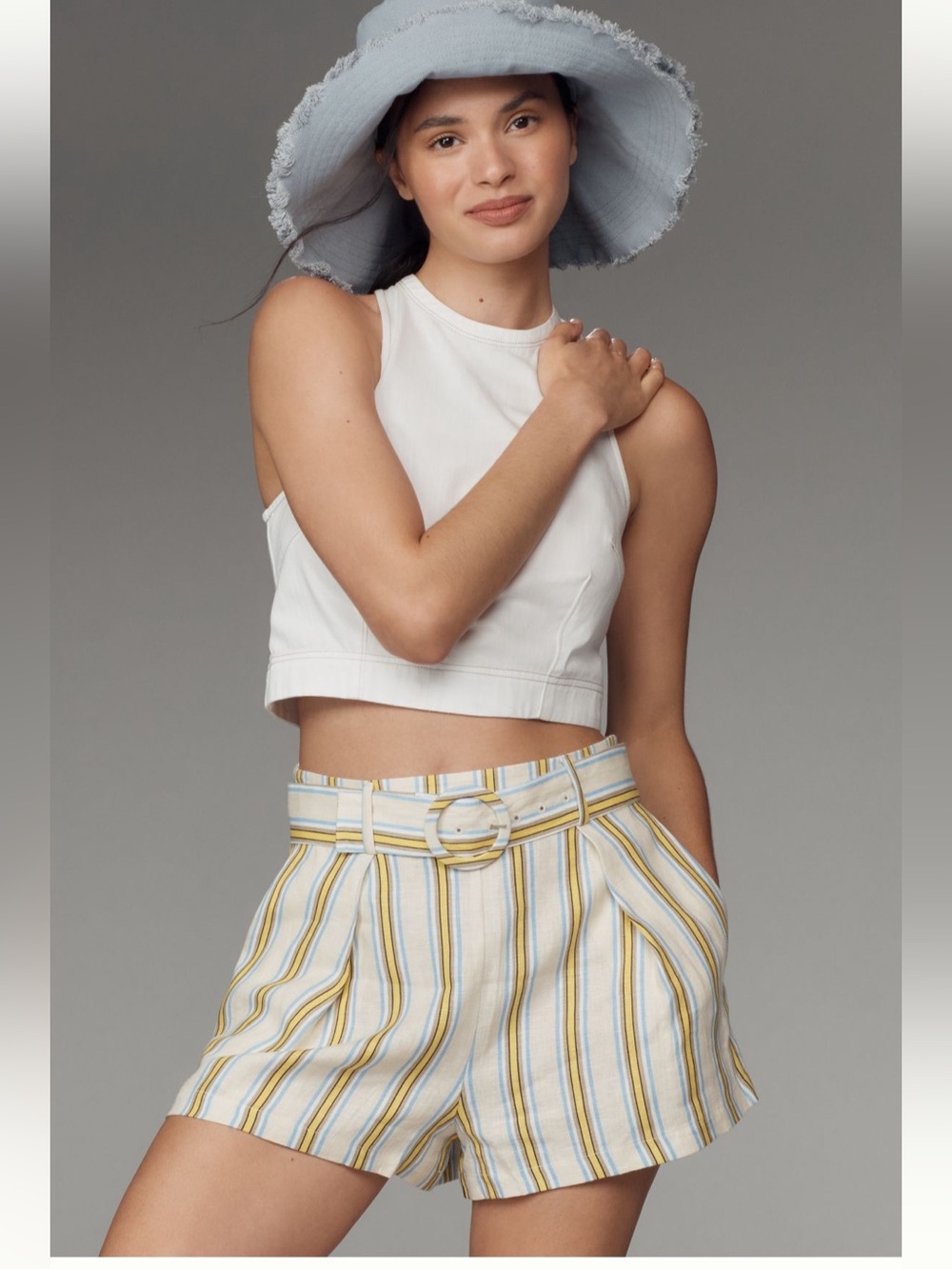 NWT Anthropologie Maeve Linen Striped Belted Shorts, 10.